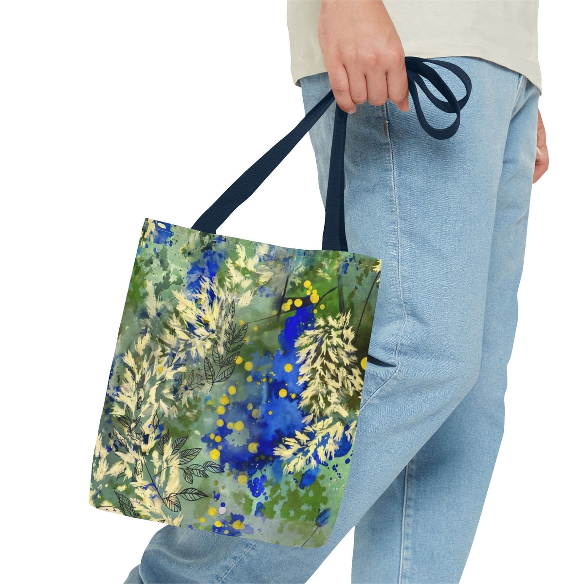 Tote Bag (AOP) Blue Botanical-Watercolor Floral Abstract Art Tote-Original Artwork by South Africa artist Alexis M